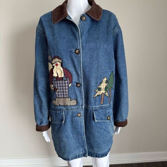 Vintage St. John’s Bay Denim Embroidered Patchwork Barn Jacket - Picture 1 of 12